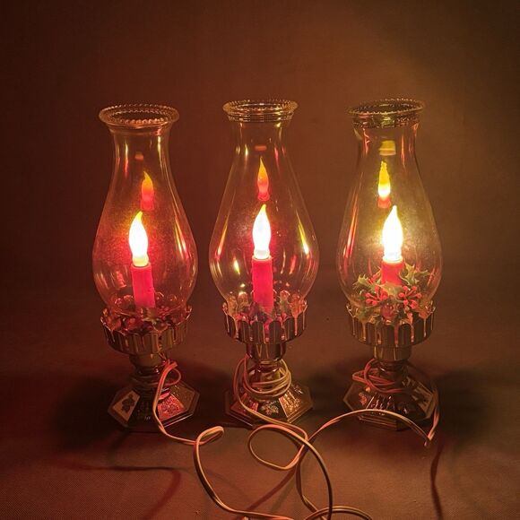 Lot 3 Vintage Beacon Christmas Candles Electric Flickering Hurricane Lamp-WORKS - Picture 2 of 11